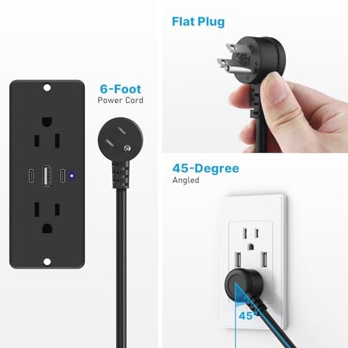 CCCEI Recessed Power Strip with Outlet and USB C Ports, Furniture Flush Mount Power Strip, Small Desk Hidden Outlet for Conference Table, Nightstand, Black, 6FT. - Image 4