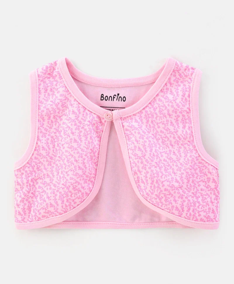 Bonfino Bonfino Cotton Full Sleeves Dress With Sleeveless Shrug All Over Printed - Multicolor