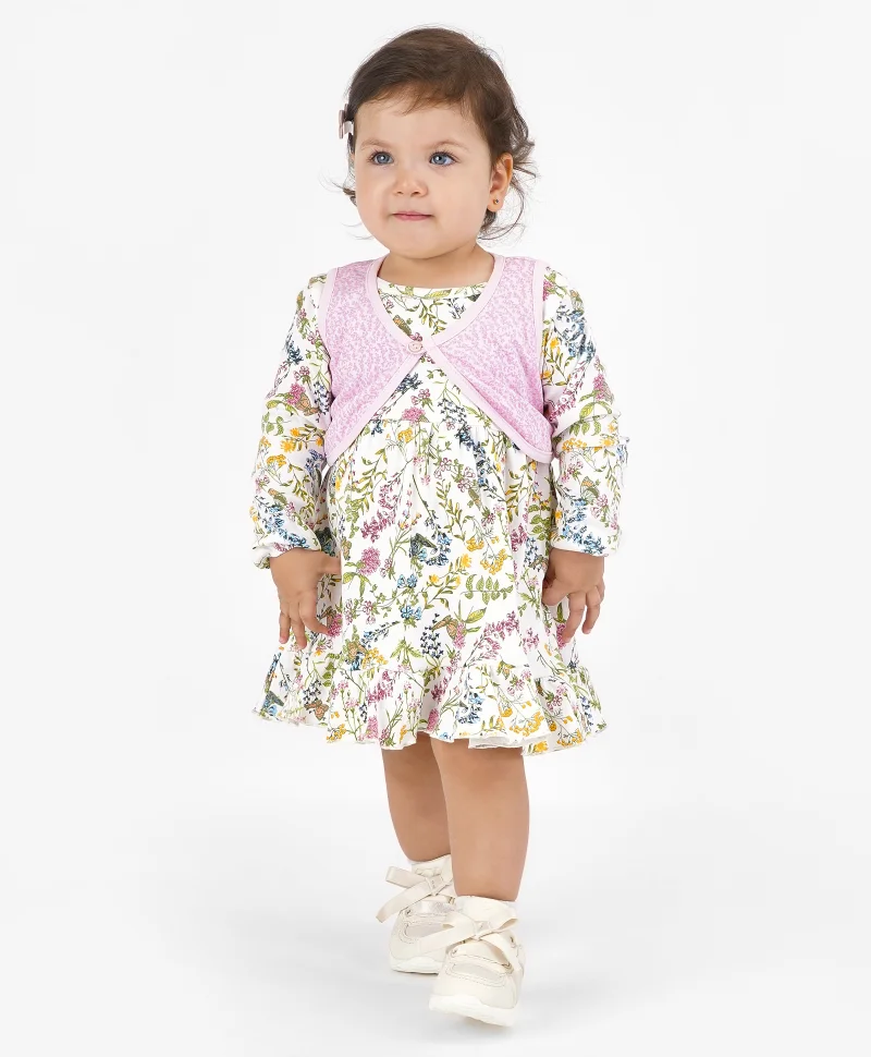 Bonfino Bonfino Cotton Full Sleeves Dress With Sleeveless Shrug All Over Printed - Multicolor
