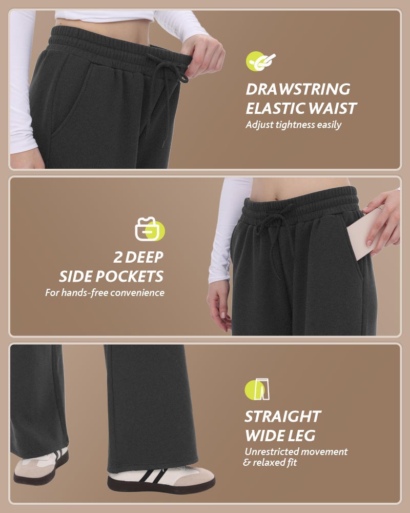 CAMPSNAIL Womens Fleece Lined Sweatpants Wide Leg Winter Warm Thermal Straight Leg Baggy Lounge Sweat Pants with Pockets Heather Dark Grey - Image 3