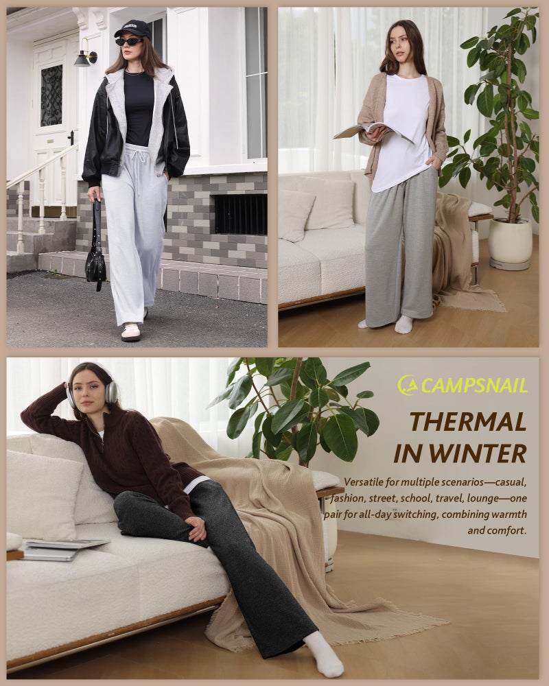 CAMPSNAIL Womens Fleece Lined Sweatpants Wide Leg Winter Warm Thermal Straight Leg Baggy Lounge Sweat Pants with Pockets Heather Dark Grey - Image 4
