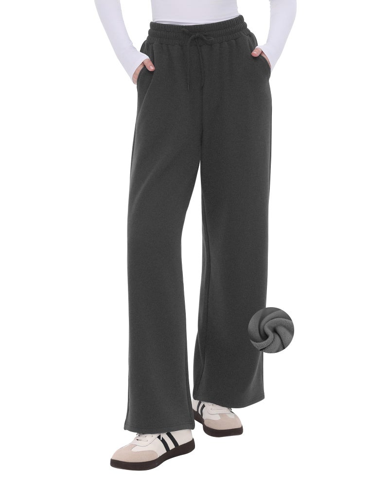 CAMPSNAIL Womens Fleece Lined Sweatpants Wide Leg Winter Warm Thermal Straight Leg Baggy Lounge Sweat Pants with Pockets Heather Dark Grey - Image 1