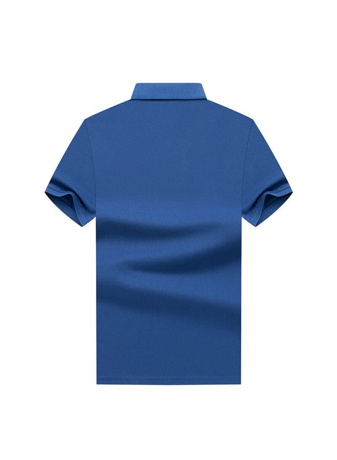 Limeng Men's Solid Color Paul Shirt Cotton Short Sleeve T-shirt With Turn-down Collar Large Size T-shirt Tide Blue 190 - Image 1