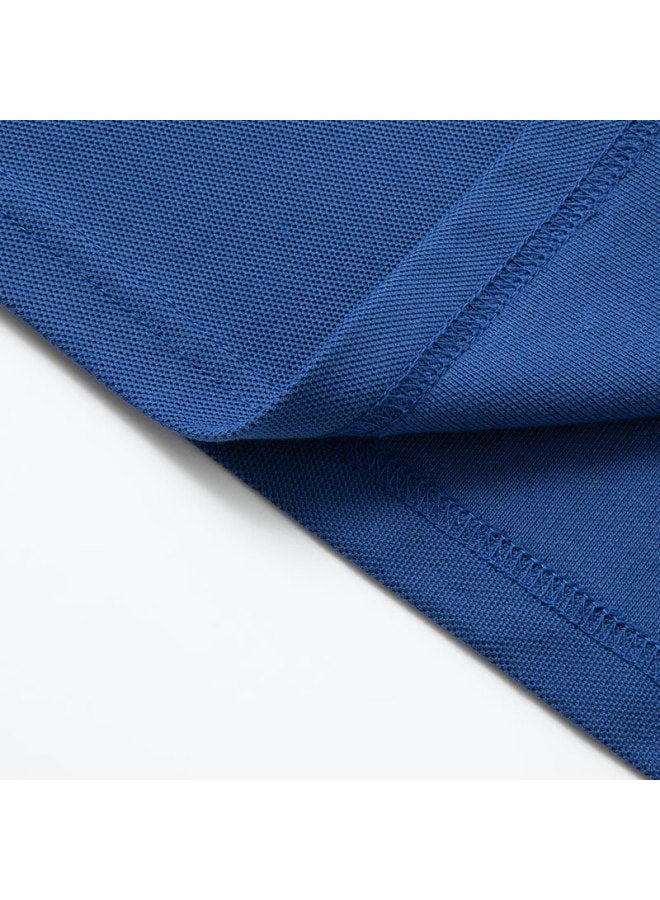 Limeng Men's Solid Color Paul Shirt Cotton Short Sleeve T-shirt With Turn-down Collar Large Size T-shirt Tide Blue 190 - Image 4