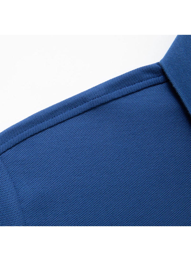Limeng Men's Solid Color Paul Shirt Cotton Short Sleeve T-shirt With Turn-down Collar Large Size T-shirt Tide Blue 190 - Image 2