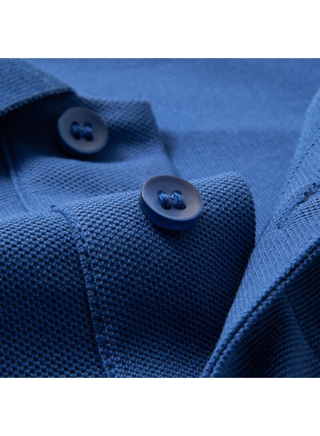 Limeng Men's Solid Color Paul Shirt Cotton Short Sleeve T-shirt With Turn-down Collar Large Size T-shirt Tide Blue 190 - Image 3