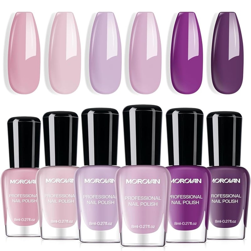 Morovan Nail Polish Set Fingernail: Lilac Light Purple Quick Dry Nail Polish Kit 0.25oz Lavender Regular Pack Glossy Halloween Finger Nail Gifts for Women Girls - Image 1