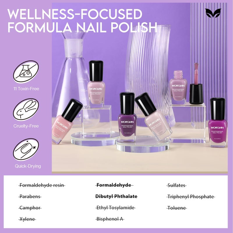 Morovan Nail Polish Set Fingernail: Lilac Light Purple Quick Dry Nail Polish Kit 0.25oz Lavender Regular Pack Glossy Halloween Finger Nail Gifts for Women Girls - Image 4