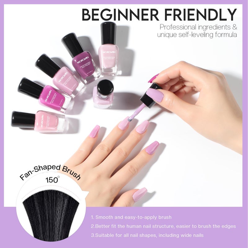 Morovan Nail Polish Set Fingernail: Lilac Light Purple Quick Dry Nail Polish Kit 0.25oz Lavender Regular Pack Glossy Halloween Finger Nail Gifts for Women Girls - Image 5