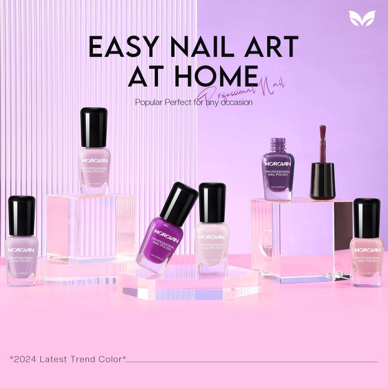 Morovan Nail Polish Set Fingernail: Lilac Light Purple Quick Dry Nail Polish Kit 0.25oz Lavender Regular Pack Glossy Halloween Finger Nail Gifts for Women Girls - Image 2