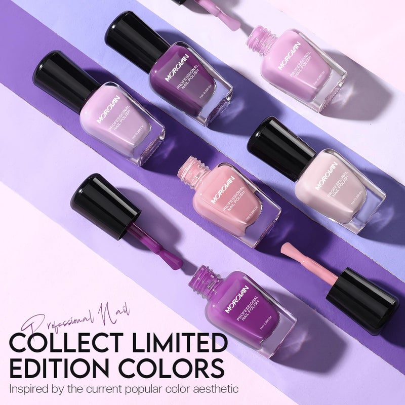 Morovan Nail Polish Set Fingernail: Lilac Light Purple Quick Dry Nail Polish Kit 0.25oz Lavender Regular Pack Glossy Halloween Finger Nail Gifts for Women Girls - Image 3