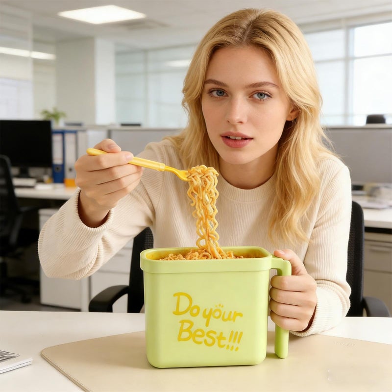 Green Heat Resistant Instant Noodle Bowl Portable Food Container For Camping Office Dormitory - Image 3