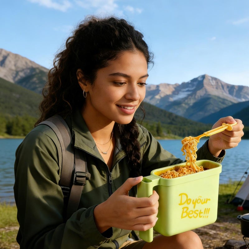 Green Heat Resistant Instant Noodle Bowl Portable Food Container For Camping Office Dormitory - Image 4