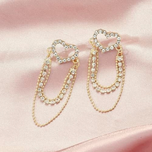 SALTY Anti Tarnish Elegant Heart Chain Earrings Set for Women | Stylish Fashion Jewellery | Accessories for Girls | Minimal Jewelry | Ideal for Gifting | Marriage, Birthday | Gift for Valentine Day - Image 2