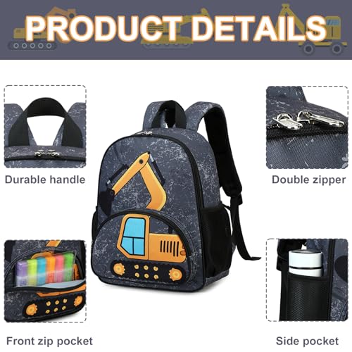 LOIDOU Backpack Boys Girls Preschool Backpacks for Kids School Bags Kindergarten BookBag Set Toddler Backpack with Lunch Box (Truck Gray) - Image 5