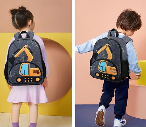 LOIDOU Backpack Boys Girls Preschool Backpacks for Kids School Bags Kindergarten BookBag Set Toddler Backpack with Lunch Box (Truck Gray) - Image 2