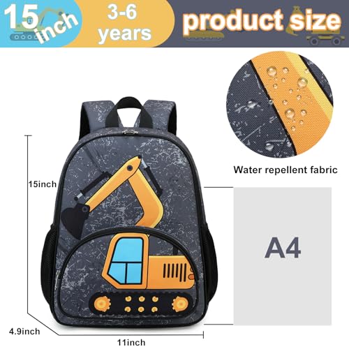 LOIDOU Backpack Boys Girls Preschool Backpacks for Kids School Bags Kindergarten BookBag Set Toddler Backpack with Lunch Box (Truck Gray) - Image 3