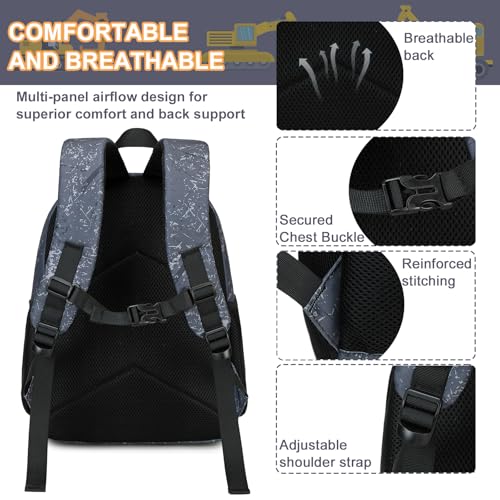 LOIDOU Backpack Boys Girls Preschool Backpacks for Kids School Bags Kindergarten BookBag Set Toddler Backpack with Lunch Box (Truck Gray) - Image 4