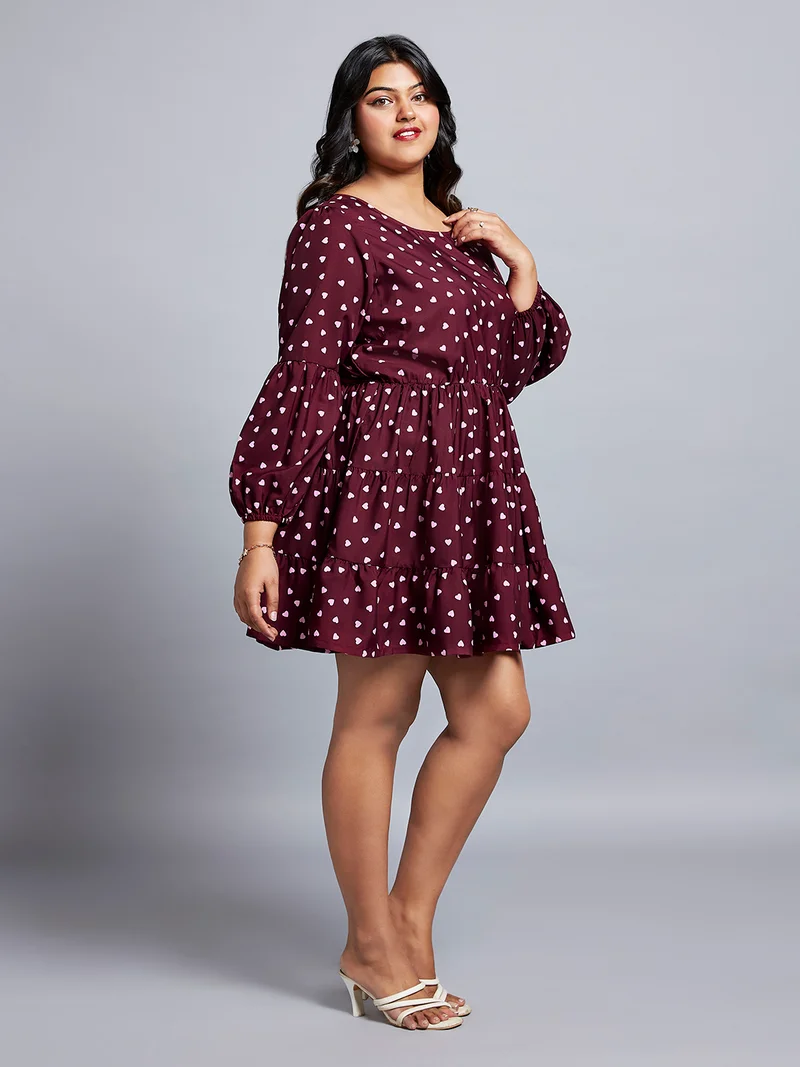 جلو باص فستان ميني جلوبلس نسائي بأكمام أسقف وياقة مستديرة