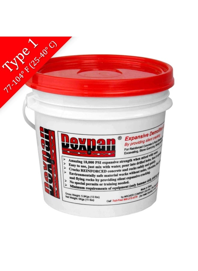 Generic - Dexpan Expansive Demolition Grout 11 Lb Bucket For Rock Breaking Concrete Cutting Excavating Alternative To Demolition Jack Hammer Breaker Jackhammer Concrete Saw Rock Drill 1 77 104 F - Image 1