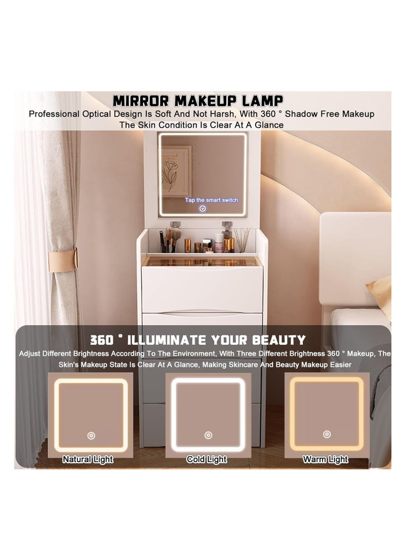 Makeup Vanity Set with Mirror and Lights, Vanity Set Makeup Vanity Table with Adjustable Lights Drawer Storage Makeup Table with Stool Vanity Desk for Bedroom (white with LED 48cm x 40cm x 82cm)