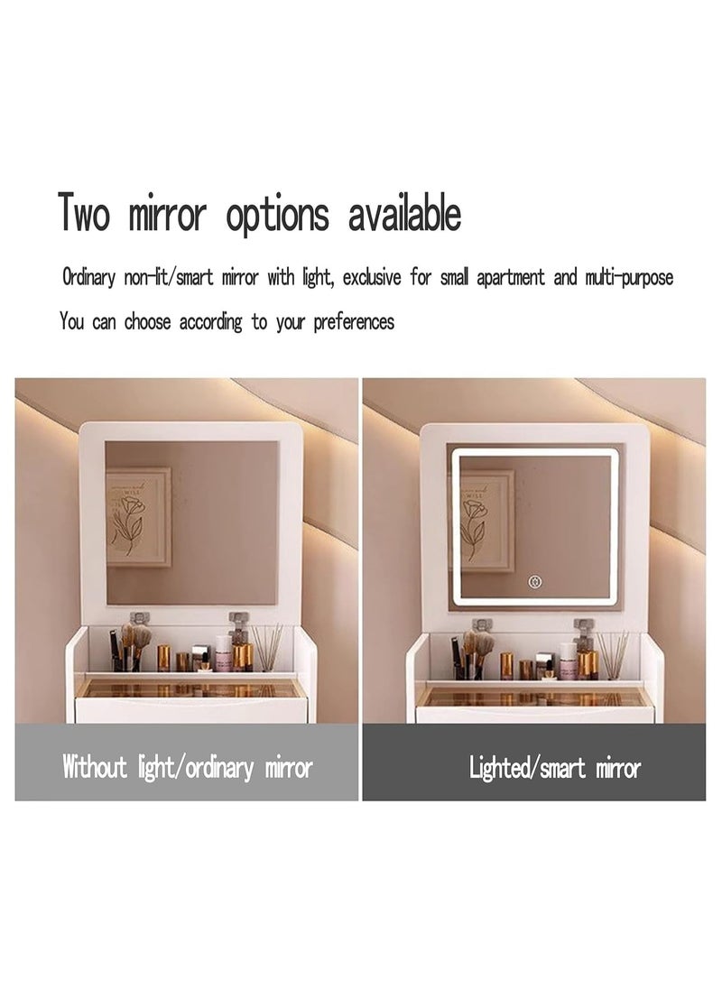 Makeup Vanity Set with Mirror and Lights, Vanity Set Makeup Vanity Table with Adjustable Lights Drawer Storage Makeup Table with Stool Vanity Desk for Bedroom (white with LED 48cm x 40cm x 82cm)
