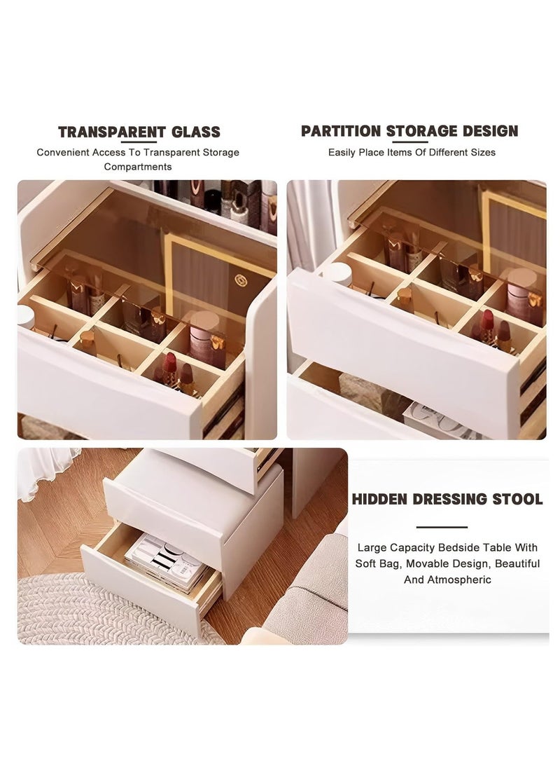 Makeup Vanity Set with Mirror and Lights, Vanity Set Makeup Vanity Table with Adjustable Lights Drawer Storage Makeup Table with Stool Vanity Desk for Bedroom (white with LED 48cm x 40cm x 82cm)