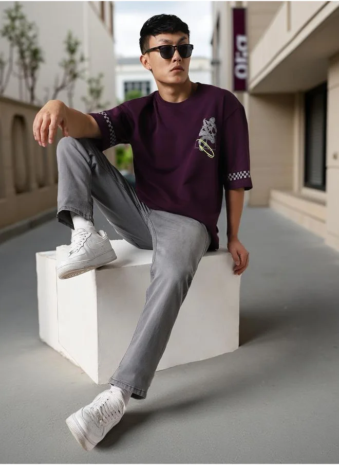 Hubberholme Men Futuristic Printed Oversized Fit T-shirt