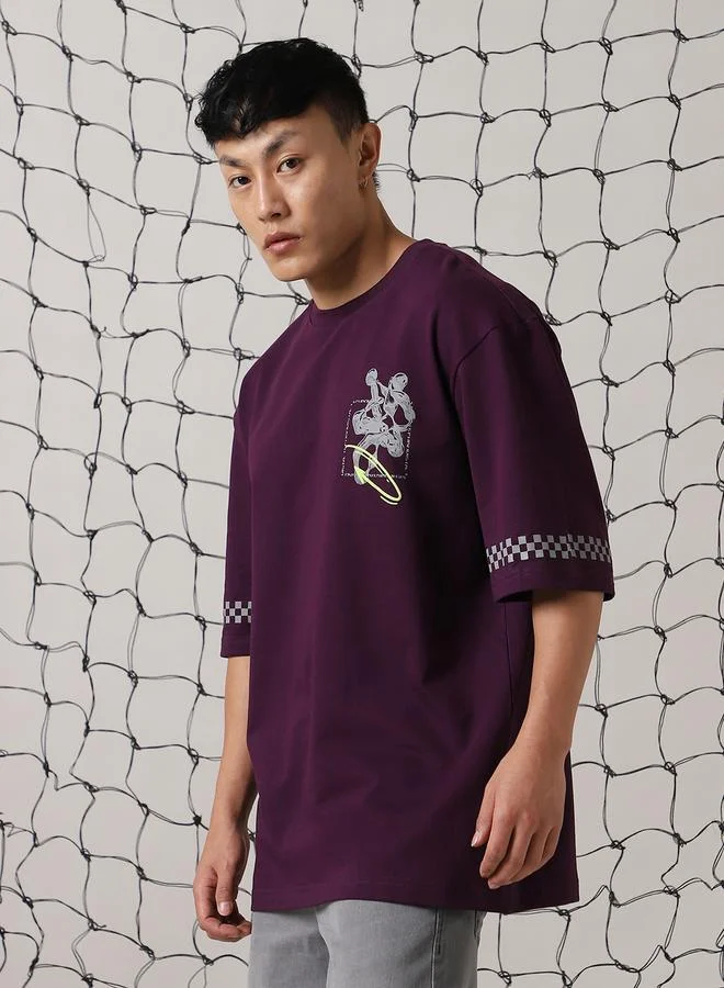 Hubberholme Men Futuristic Printed Oversized Fit T-Shirt
