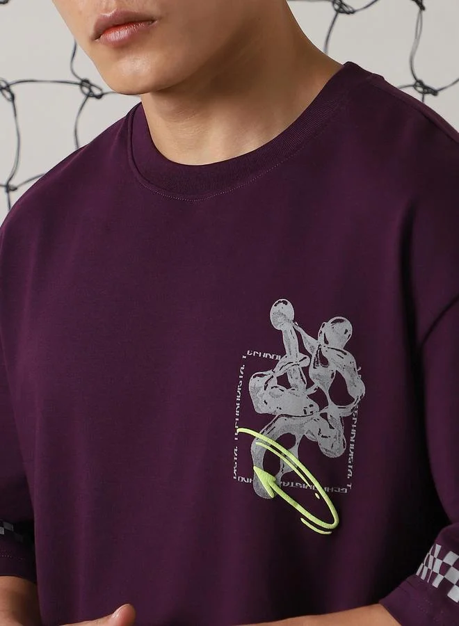 Hubberholme Men Futuristic Printed Oversized Fit T-Shirt