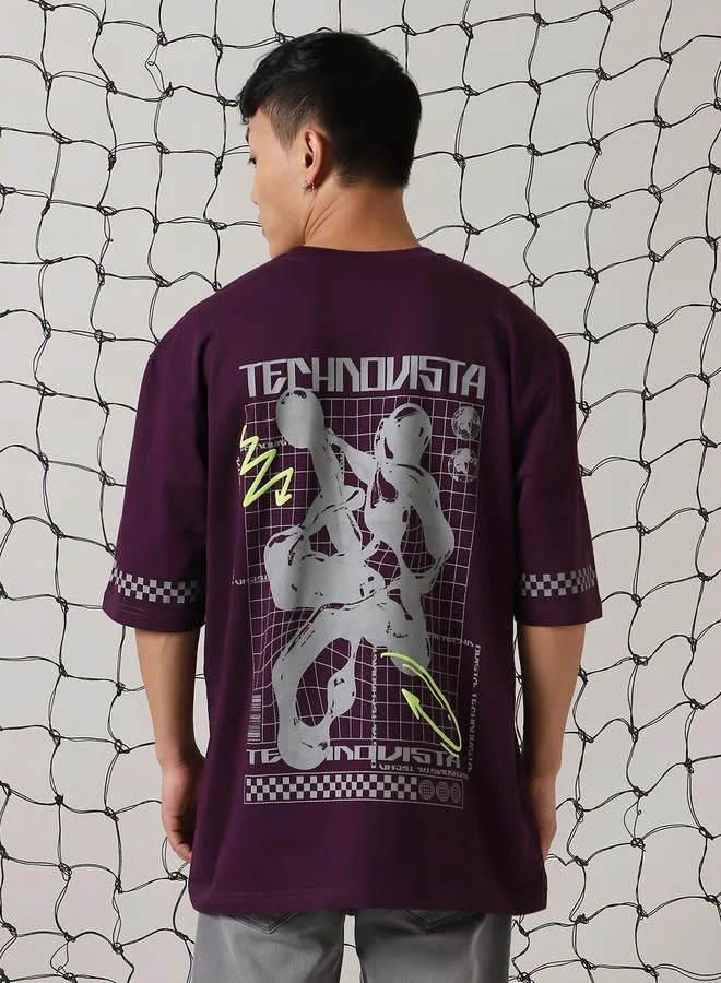 Hubberholme Men Futuristic Printed Oversized Fit T-Shirt