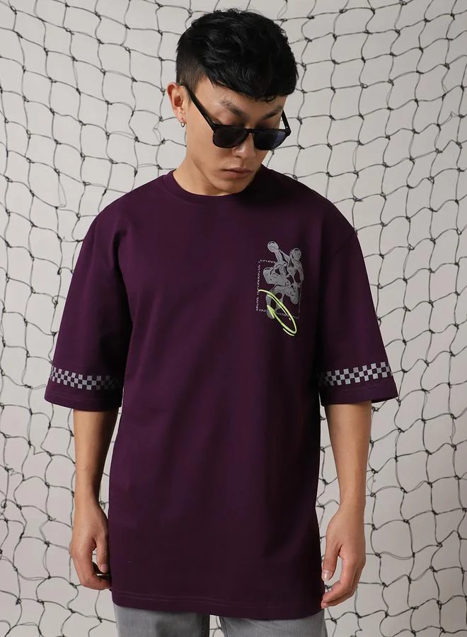 Hubberholme Men Futuristic Printed Oversized Fit T-Shirt