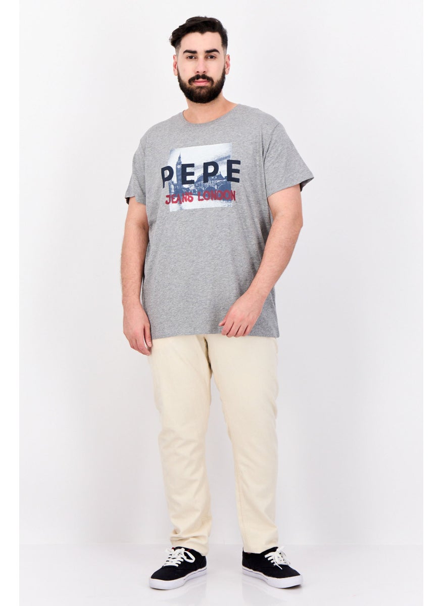 Pepe Jeans - Men Crew Neck Short Sleeves Brand Logo T-shirt, Grey - Image 1