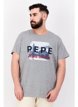 Men Crew Neck Short Sleeves Brand Logo T-shirt, Grey