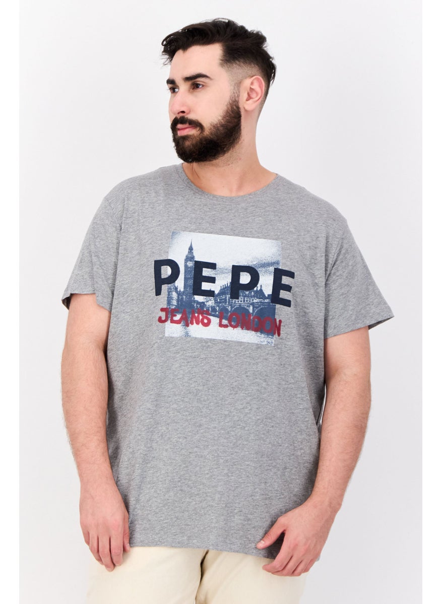 Pepe Jeans - Men Crew Neck Short Sleeves Brand Logo T-shirt, Grey - Image 1