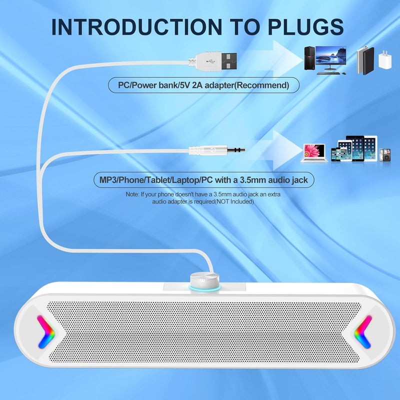 لينرو مكبرات صوت كمبيوتر ، مكبرات صوت كمبيوتر مزودة بـ USB سلكي بصوت ستيريو 10 واط، مكبرات صوت ساوندبار للكمبيوتر المكتبي واللابتوب والشاشة (AUX-أبيض) - Image 5