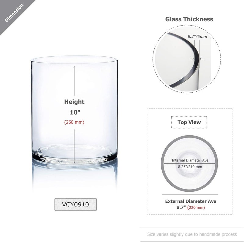 WGVI WGV Cylinder Vase, Width 9", Height 10", Clear Wide Large Diameter Flower Glassware, Floral Container, Planter Terrarium for Wedding Party Event, Home Accent Decor, 1 Piece - Image 2