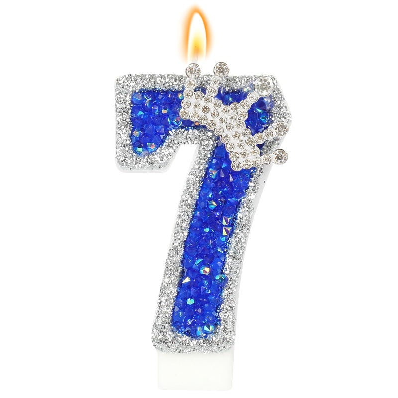 AKURIEEY Blue Birthday Candle Crown Number 7 Candle with Sequins Cake Candles Cupcake Decorations Party Decor for Anniversary Celebrations Supplies - Image 1
