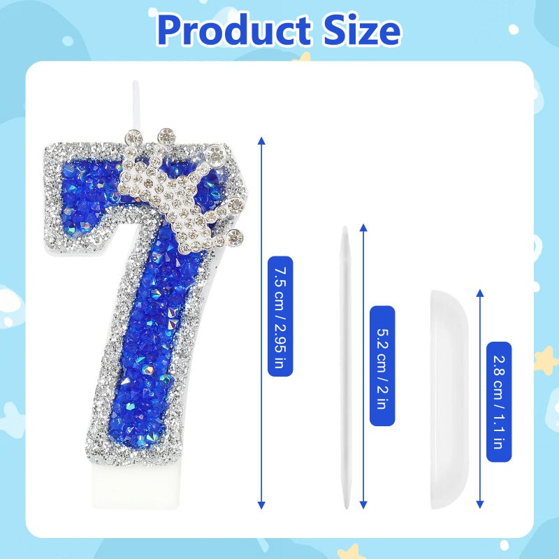 AKURIEEY Blue Birthday Candle Crown Number 7 Candle with Sequins Cake Candles Cupcake Decorations Party Decor for Anniversary Celebrations Supplies - Image 3