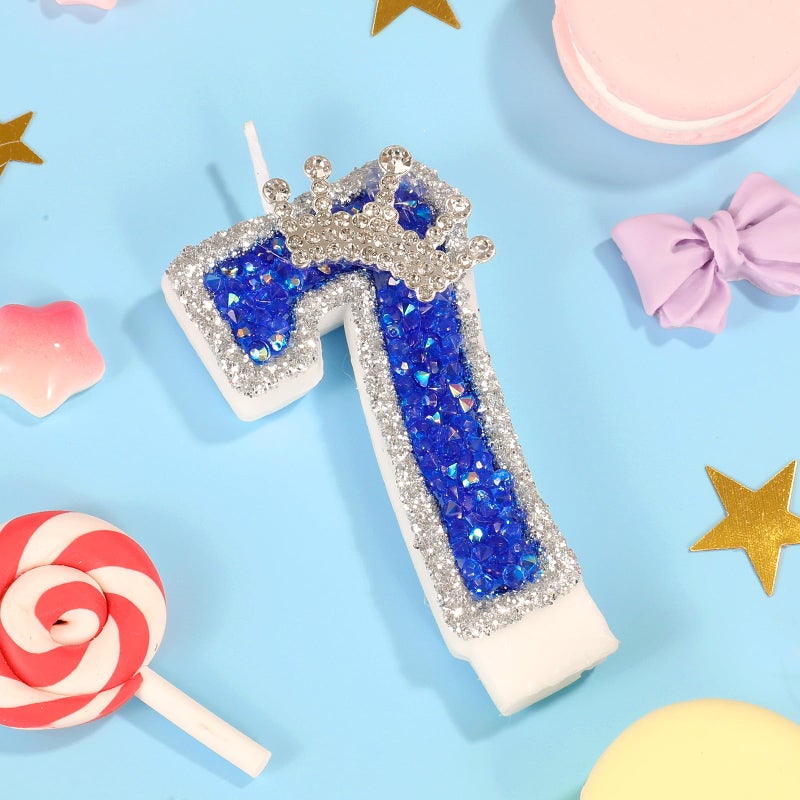 AKURIEEY Blue Birthday Candle Crown Number 7 Candle with Sequins Cake Candles Cupcake Decorations Party Decor for Anniversary Celebrations Supplies - Image 2