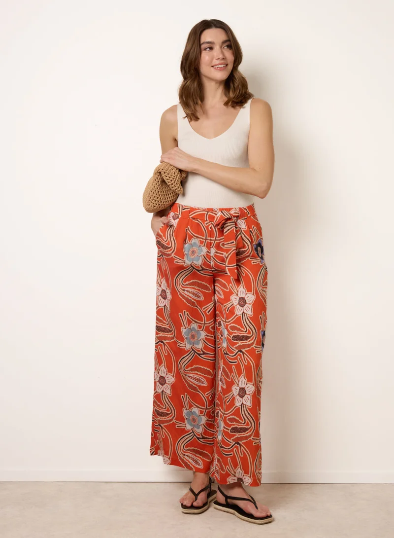 بلو فانيلا Paper Bag Tie Waist Wide Leg Trousers