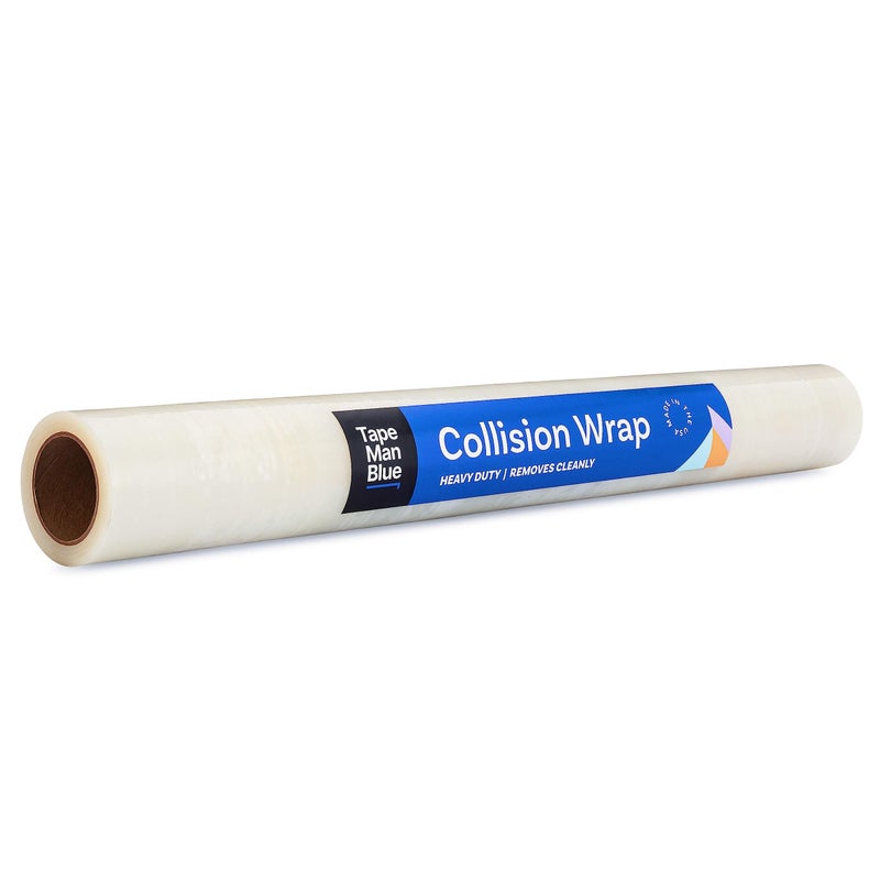 TapeManBlue Crash Wrap 36 inch x 200 feet Clear Collision Wrap for Car Windows Damaged Vehicles SelfAdhesive Broken Window Cover Film Made in America