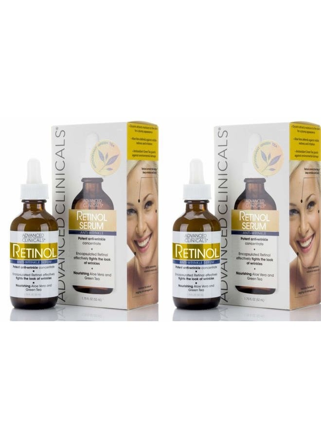 Advanced Clinicals Retinol Facial Serum Moisturizer Skin Care For Face, Anti Aging Retinol Concentrate Reduces Appearance Of Wrinkles & Fine Lines W/Aloe Vera & Green Tea, 1.75 Fl Oz (Pack of 2) - Image 1
