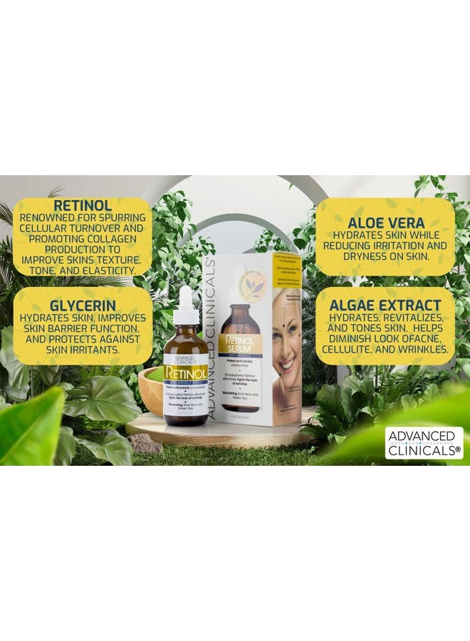 Advanced Clinicals Retinol Facial Serum Moisturizer Skin Care For Face, Anti Aging Retinol Concentrate Reduces Appearance Of Wrinkles & Fine Lines W/Aloe Vera & Green Tea, 1.75 Fl Oz (Pack of 2) - Image 2