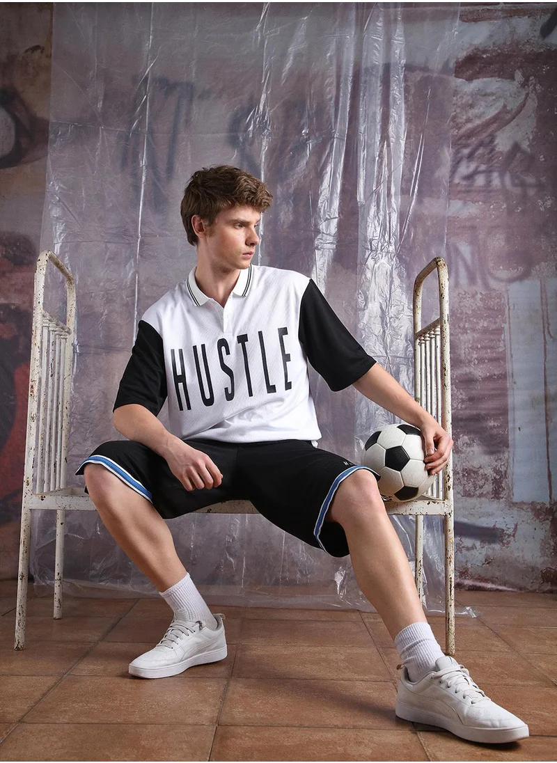 هوبرهولمي Men's White 100% Polyester Printed Cropped Bermuda Longline Oversized Co-Ords