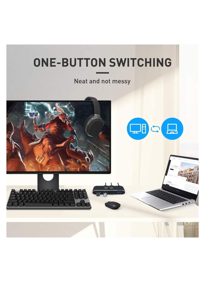 USB Switcher Hub 2 Computers Sharing 4 USB 3.0 Devices USB Keyboard and Mouse Switch Box Selector 2 in 4 Out for Printer Scanner with Micro USB Power Cable and 2 USB A Cable