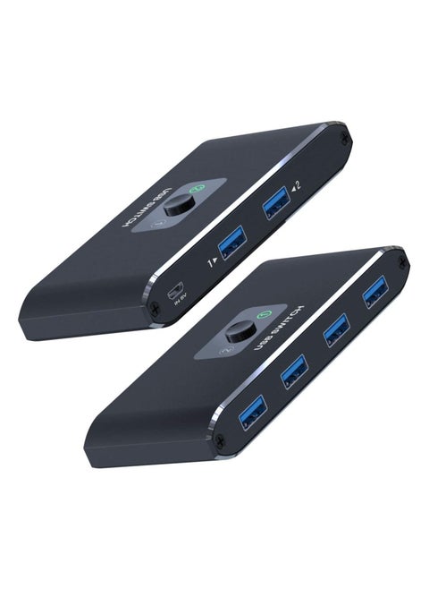 USB Switcher Hub 2 Computers Sharing 4 USB 3.0 Devices USB Keyboard and Mouse Switch Box Selector 2 in 4 Out for Printer Scanner with Micro USB Power Cable and 2 USB A Cable