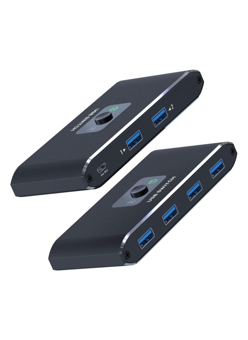 USB Switcher Hub 2 Computers Sharing 4 USB 3.0 Devices USB Keyboard and Mouse Switch Box Selector 2 in 4 Out for Printer Scanner with Micro USB Power Cable and 2 USB A Cable