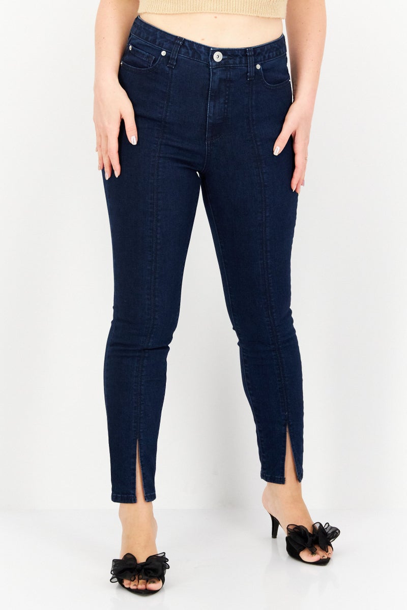 INC Women Petite High Rise Skinny Fit Stretch Jeans, Navy - Image 1