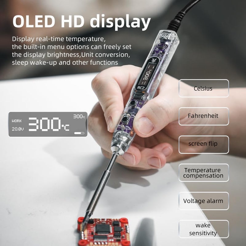 HGLRC RC2 Soldering Iron Kit 65W 24V Portable Outdoor OLED Digital Display Intelligent Temperature for FPV Racing Drone - Image 4